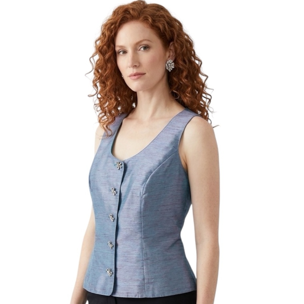 Rey Hernandez Women’s Elegant Blue Iridescent Sleeveless  Vest Top Size 16